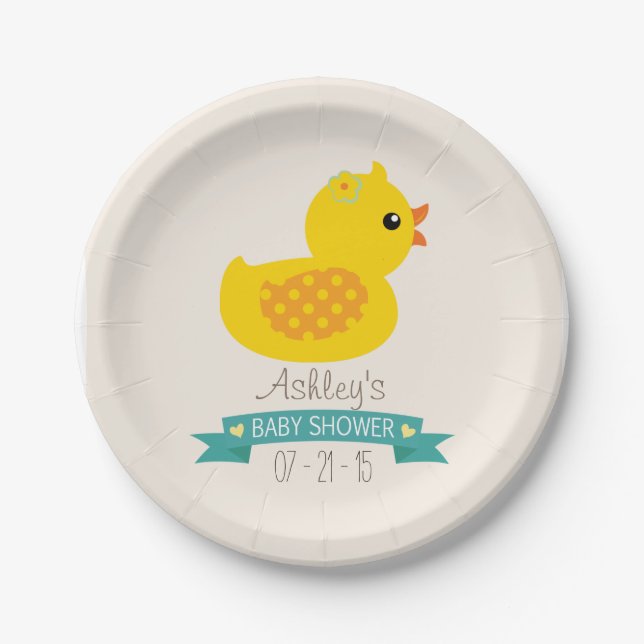 Assiettes En Carton Canard turquoise et jaune, canard; Baby shower (Devant)