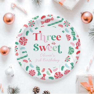 Assiettes En Carton Candy de Noël Trois est un anniversaire sucré 3ème