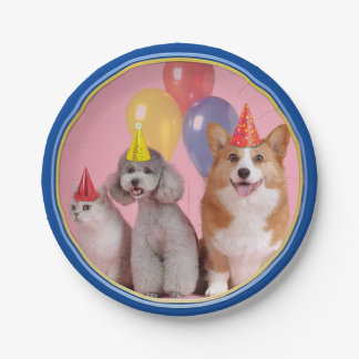 Assiettes En Carton Caniche d'anniversaire et plaques à papier de