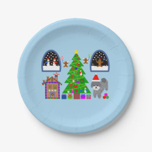 Assiettes En Carton Caniche gris Noël #6 Plaques en papier