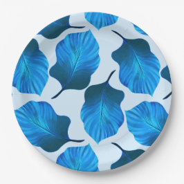 Assiettes En Carton Canna Tropicanna Feuilles tropicaux en bleu