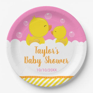Assiettes En Carton Caoutchouc jaune et rose Baby shower