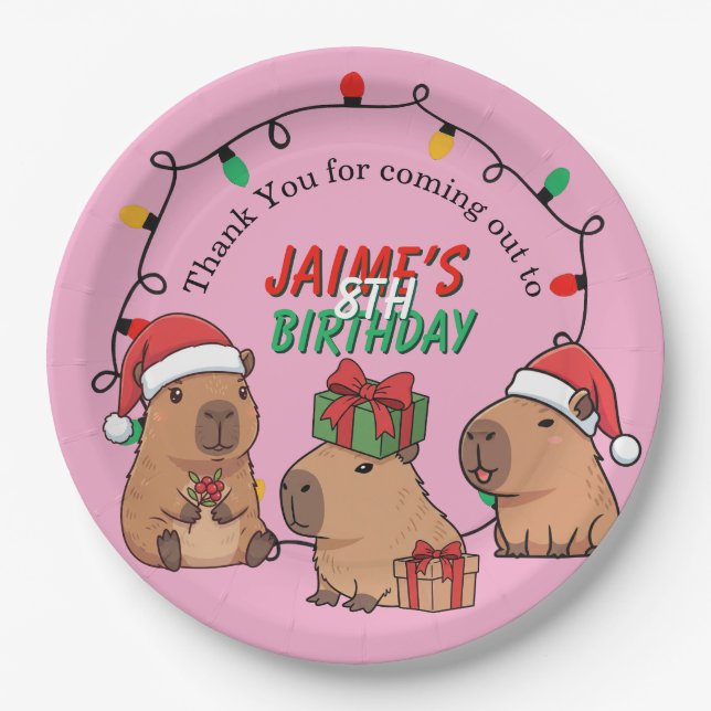Assiettes En Carton Capybara Pink Christmas Holiday Birthday (Devant)