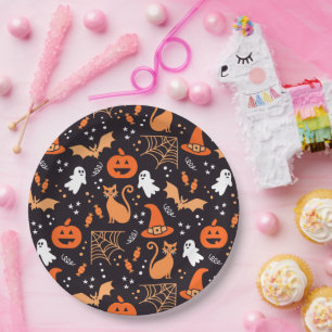 Assiettes En Carton Caractères d'halloween illustrés mignons sur bg no