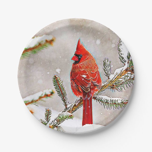 Assiettes En Carton Cardinal dans un pin (Devant)