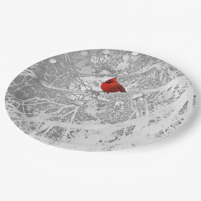 Assiettes En Carton Cardinal en hiver (Angle)