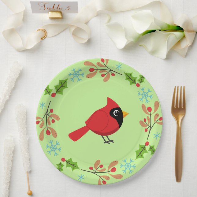 Assiettes En Carton Cardinal Rouge Cardinal Cardinal aux Fleurs (Mariage)