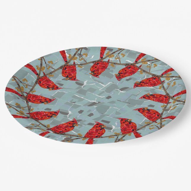 Assiettes En Carton Cardinal Rouge, l'oiseau de Noël (Angle)