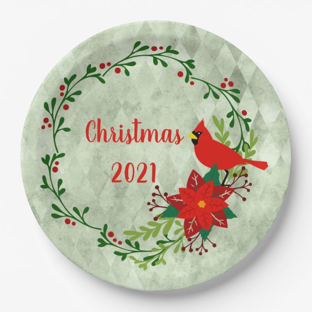 Assiettes En Carton Cardinals Wreath Personnalisé (Devant)