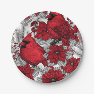 Assiettes En Carton Cardinaux et poinsettia en rouge et blanc