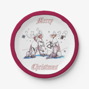 Assiettes En Carton Caribou chantant de Noël Whimsical Servant