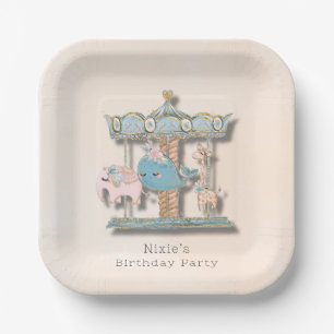Assiettes En Carton Caricature Animaux Carrousel Fête d'anniversaire