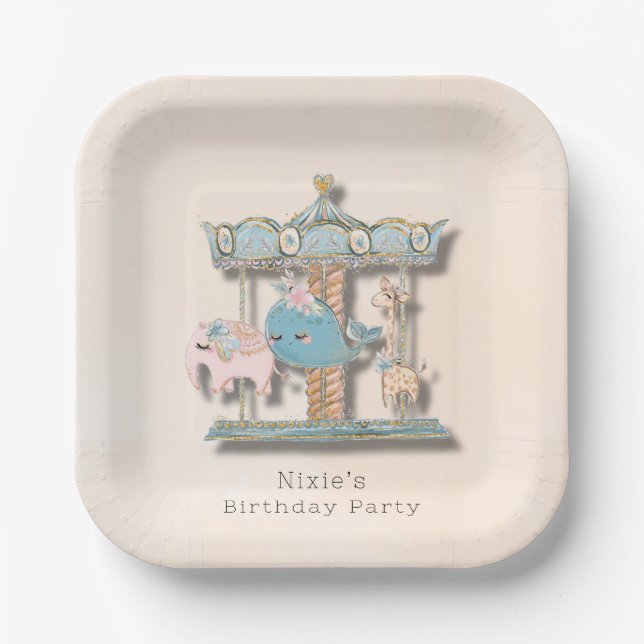 Assiettes En Carton Caricature Animaux Carrousel Fête d'anniversaire (Recto)