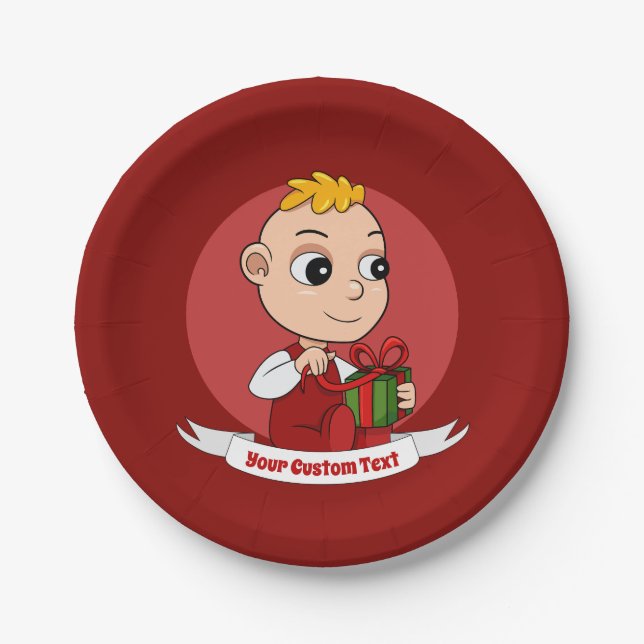 Assiettes En Carton Caricature de bébé Noël mignonne Plaques en papier (Devant)