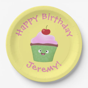 Assiettes En Carton Caricature de cupcake joyeux