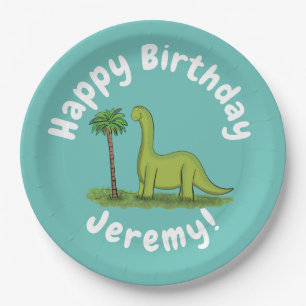 Assiettes En Carton Caricature de dinosaure de brontosaurus vert migno