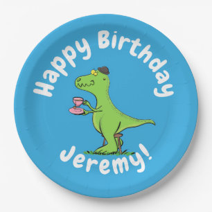 Assiettes En Carton Caricature de dinosaure vert t rex