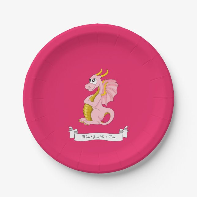 Assiettes En Carton Caricature de dragon rose (Devant)