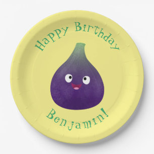 Assiettes En Carton Caricature de fruits mauve joyeux aux figues