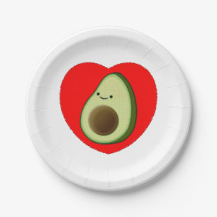 Assiettes En Carton Caricature De L'Avocado Mignonne Dans Le Coeur Rou