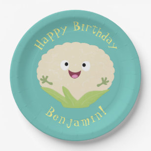 Assiettes En Carton Caricature de légume de chou-fleur joyeux