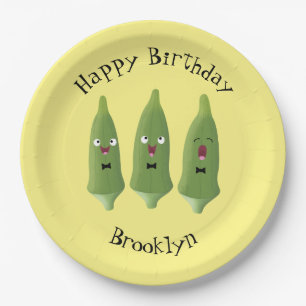 Assiettes En Carton Caricature de légumes de l'okra chantante mignonne