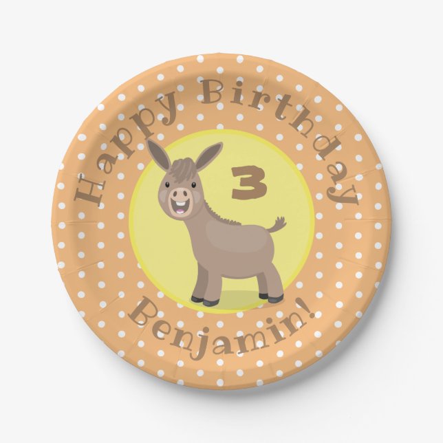 Assiettes En Carton Caricature de mini âne joyeux (Devant)