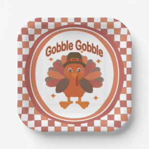 Assiettes En Carton Caricature de Turquie Thanksgiving - "Gobble Gobbl