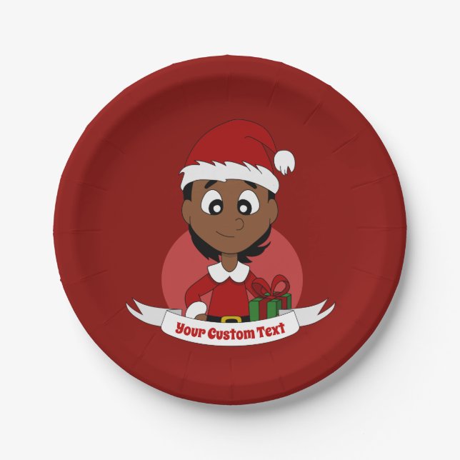 Assiettes En Carton Caricature personnalisée pour fille de Noël (Devant)