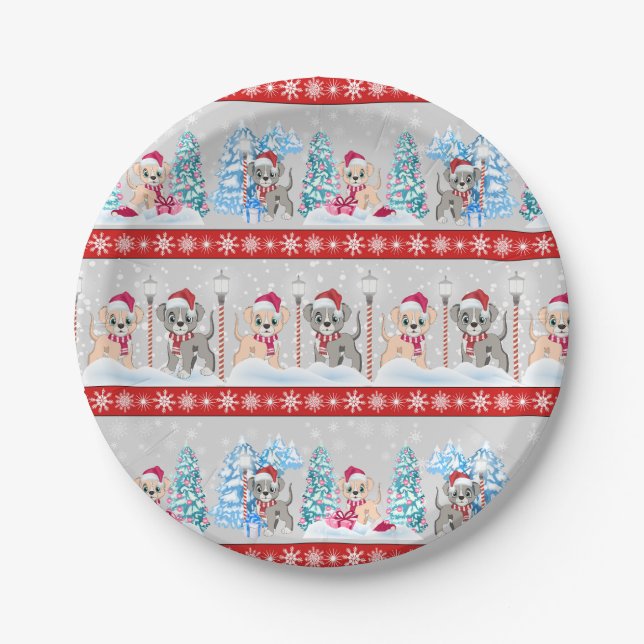 Assiettes En Carton Caricatures de marionnettes moelleuses Noël neige (Devant)