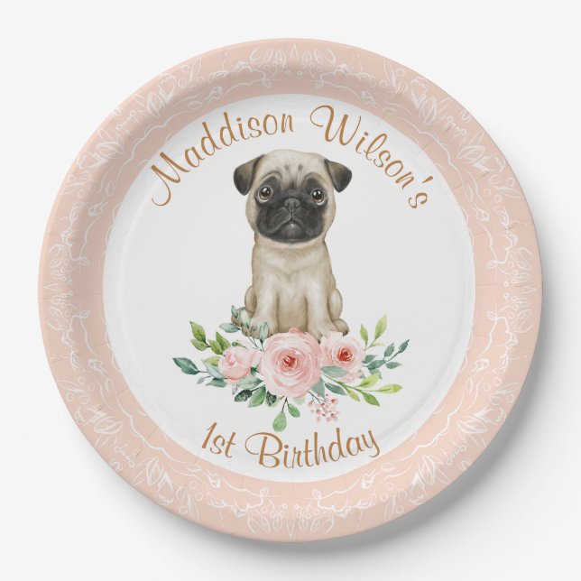 Assiettes En Carton Carlin bébé rose Plaque de papier d'anniversaire (Devant)