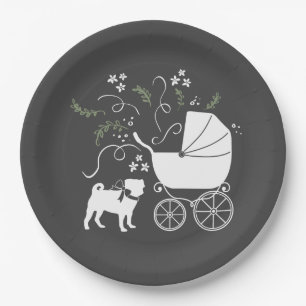 Assiettes En Carton Carlin Chien Baby shower Gris Chiot Chien Neutre G