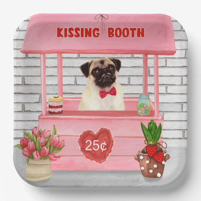 Assiettes En Carton Carlin Chien Valentine's Day Kissing Booth (Recto)