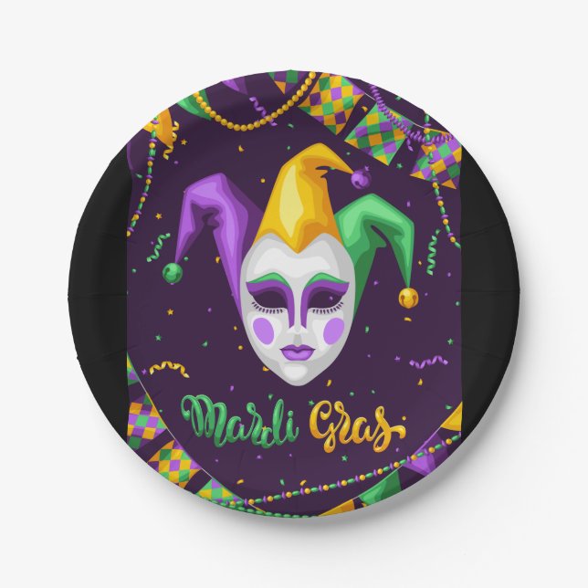 Assiettes En Carton Carnaval de Mardi Gras (Devant)