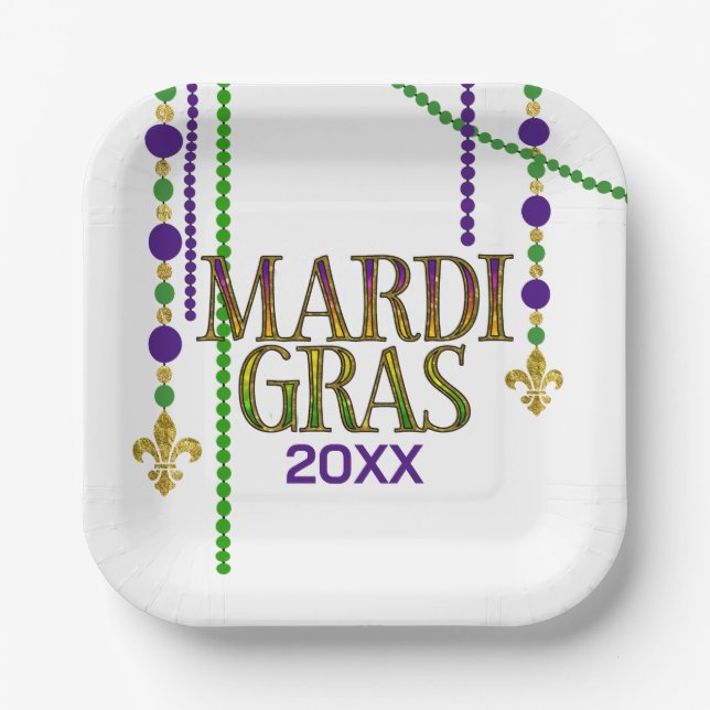 Assiettes En Carton Carnaval festif de Mardi Gras (Recto)