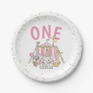 Assiettes En Carton Carnaval rose Circus 1er anniversaire de l'enfant