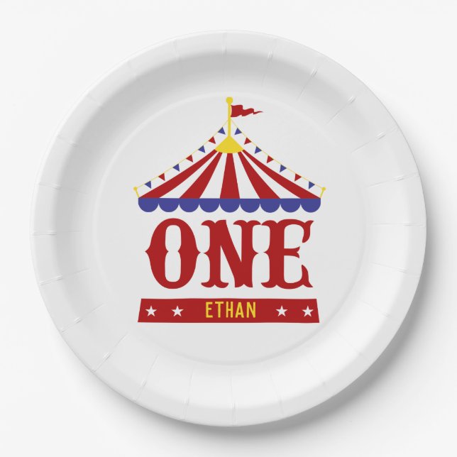 Assiettes En Carton Carnaval Thème Personnalisé 1er Anniversaire Cirqu (Devant)