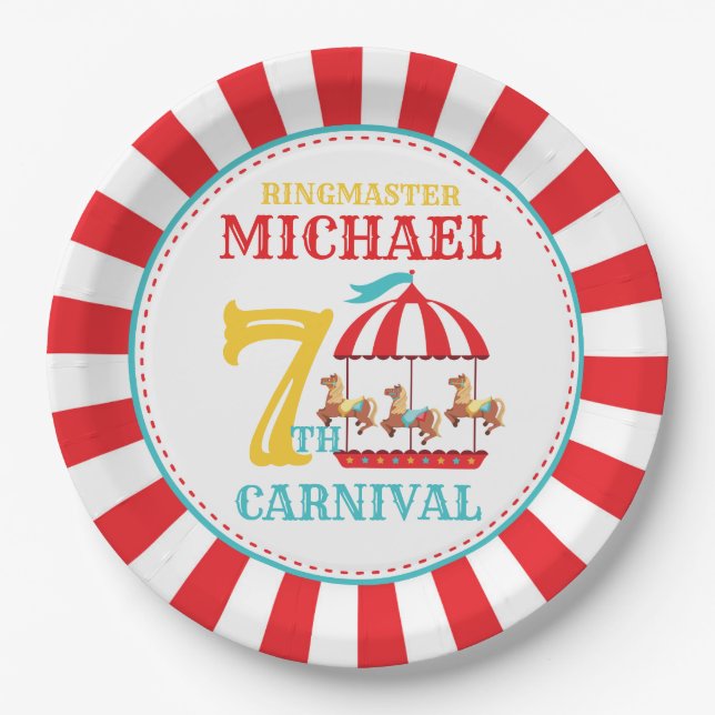 Assiettes En Carton Carousel Cirque Carnaval Plaques de fête d'anniver (Devant)