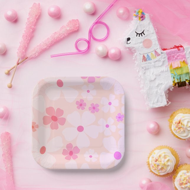 Assiettes En Carton Carré d'alimentation rose pâle (Fête)