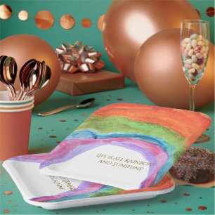 Assiettes En Carton Carré d'anniversaire authentique aquarelle arc-en-