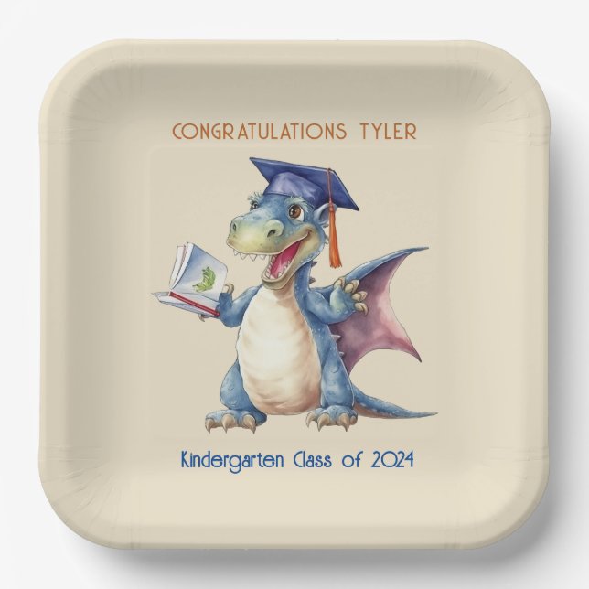 Assiettes En Carton Carré de la maternelle Dragon Custom (Recto)