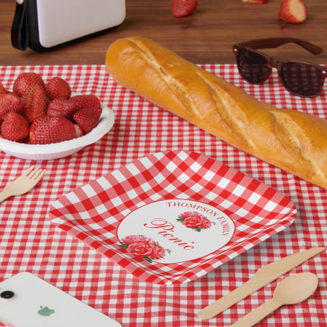 Assiettes En Carton Carré de pique-nique personnalisé Red En vichy Buf (Pique-nique)