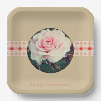 Assiettes En Carton Carré de rose rose