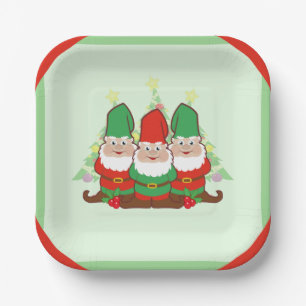 Assiettes En Carton Carré des Gnomes de Noël
