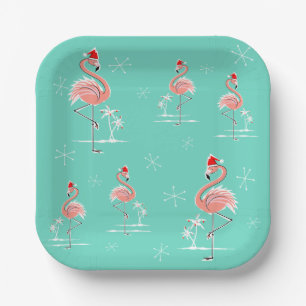 Assiettes En Carton Carré du groupe Flamant rose de Noël