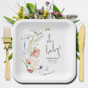 Assiettes En Carton Carré fleur sauvage Baby shower