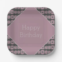 Carré Floral Gris Et Plum Rose
