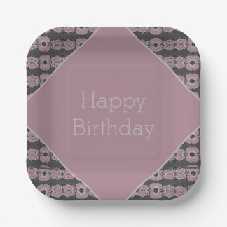 Assiettes En Carton Carré Floral Gris Et Plum Rose
