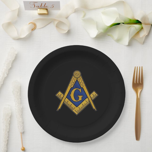 Assiettes En Carton Carré maçonnique Freemason et Bleu de boussole (Mariage)