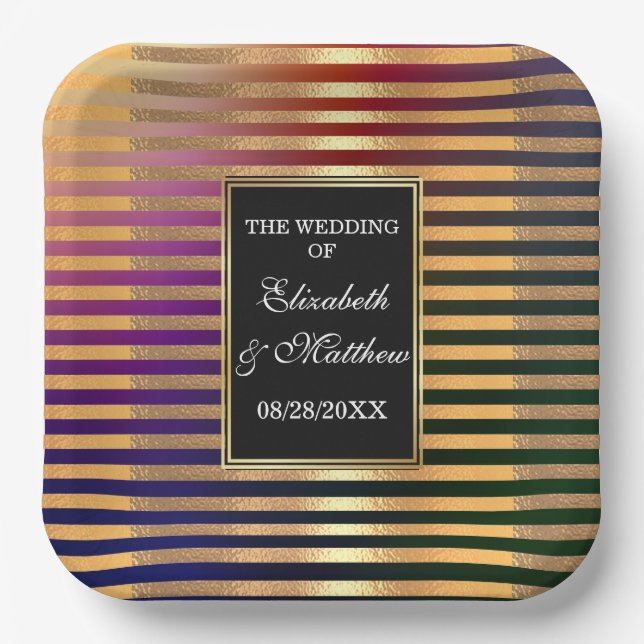 Assiettes En Carton Carré parties scintillant Gold et Mariage noir (Recto)